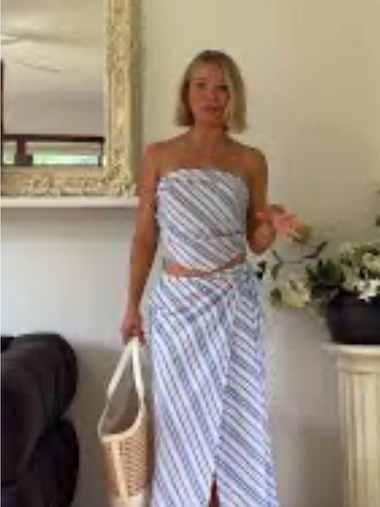 a new day Dresses & Skirts - a new day Blue and White Striped Skirt Set